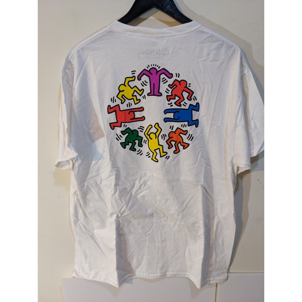 Keith Haring Circle Dog Baby Characters Graphics White Official Licensed Sz L